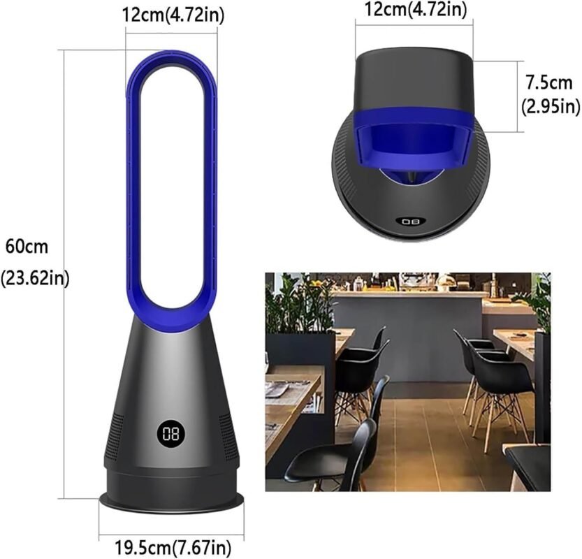 Standventilator, Luftzirkulator Turmventilator mit Fernbedienung, 8 Geschwindigkeiten, heiß und kalt, Dual-Use, blattloser Ventilator für Büro, Zuhause, Schlafzimmer (Silber)