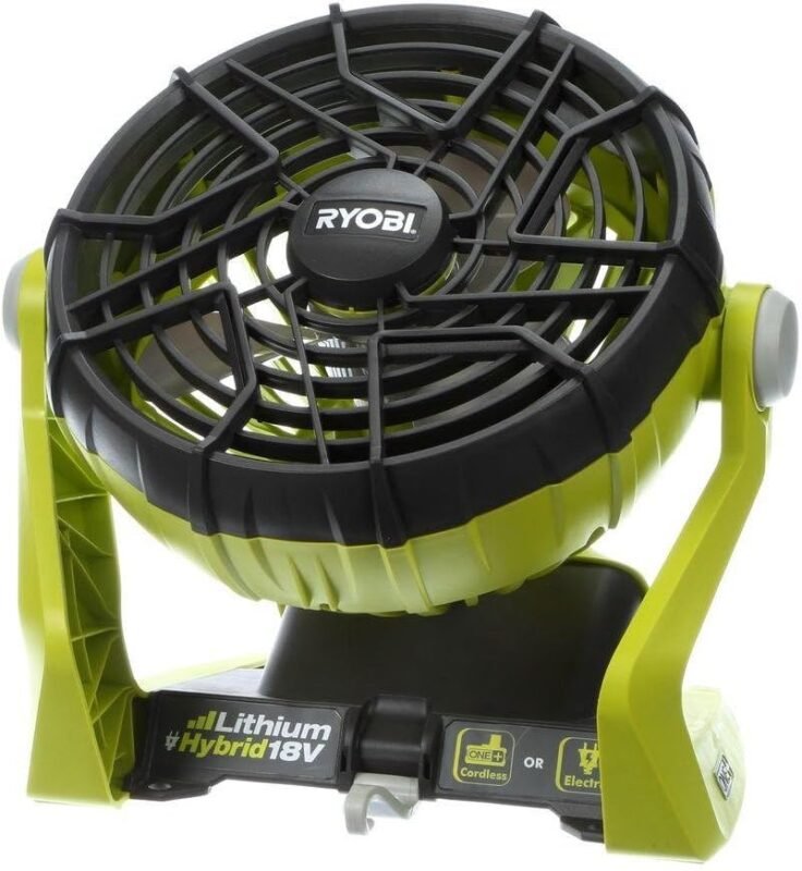 Ryobi P3320 18 Volt Hybrid One+ Battery or AC Powered Adjustable Indoor/Outdoor Shop Fan Battery and Extension Cord Not Included/Fan Only