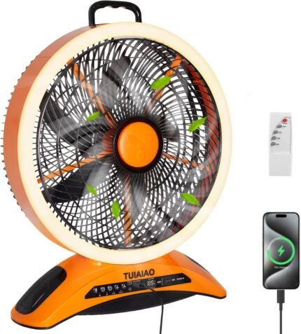 Übergroße 30,5 cm große Flügel und Super 830 CFM Luftstromventilator, 45000 mAh Powerstation, tragbarer Ventilator, Tischventilator, hohe Geschwindigkeit 8/niedrig 40 Stunden, LED-Leuchten