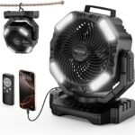 Socool 40.000 mAh Campingventilator, wiederaufladbar, batteriebetrieben, tragbarer Outdoor-Ventilator, Fernbedienung, 136 Stunden & 4 Geschwindigkeiten, kabellos, oszillierend, Tischventilator mit