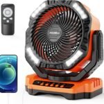 40.000 mAh batteriebetriebener Campingventilator, wiederaufladbarer Hochgeschwindigkeits-Bodenventilator, automatische Oszillation, Fernbedienung, Timer – kabelloser Outdoor-Ventilator für Auto